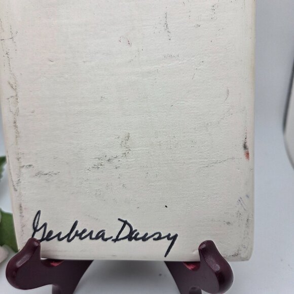 Purple Gerber Daisy Stoneware Clay Art Hand Painted Tile Susan Robertson Pottery - Picture 10 of 12